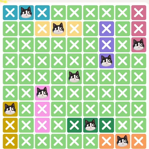 Meowdoku Level 567 solved board with every cat placed