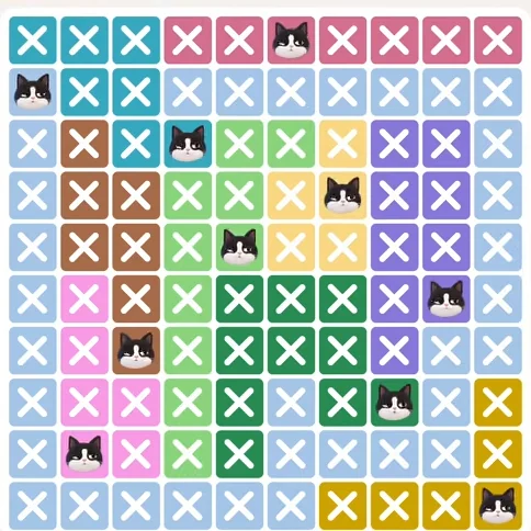 Meowdoku Level 568 solved board with every cat placed