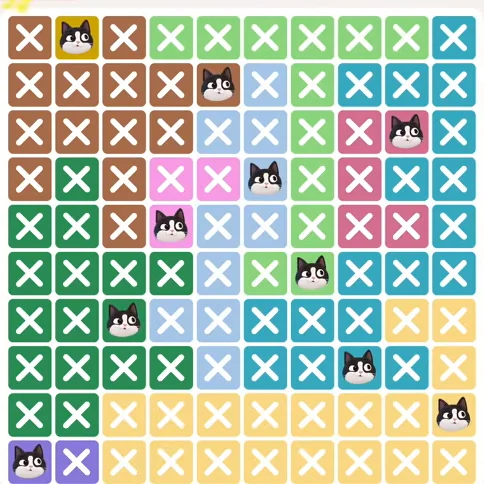 Meowdoku Level 570 solved board with every cat placed