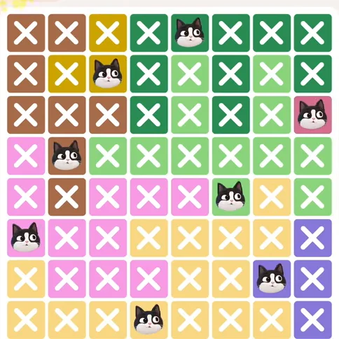 Meowdoku Level 571 solved board with every cat placed