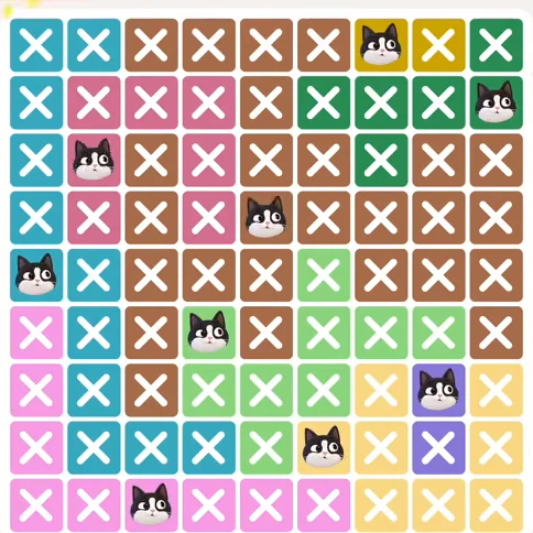 Meowdoku Level 574 solved board with every cat placed
