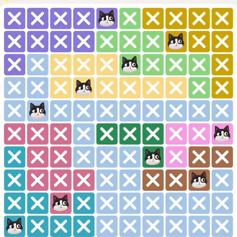 Meowdoku Level 575 solved board with every cat placed