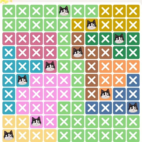 Meowdoku Level 576 solved board with every cat placed