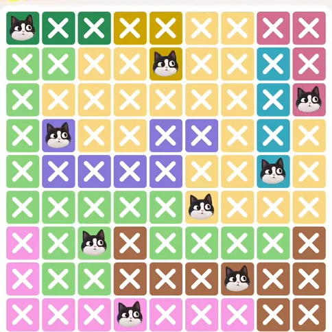 Meowdoku Level 577 solved board with every cat placed