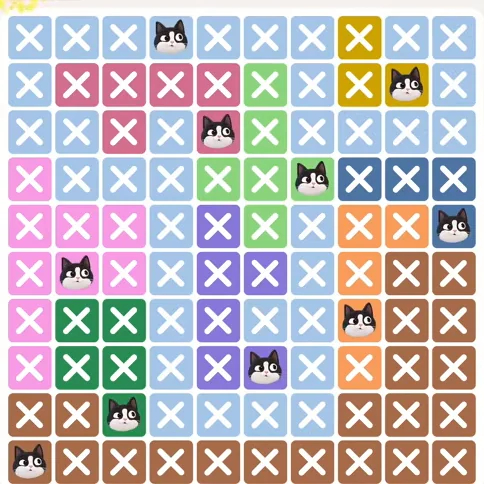 Meowdoku Level 578 solved board with every cat placed