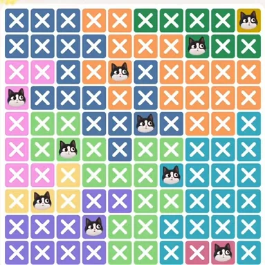 Meowdoku Level 580 solved board with every cat placed