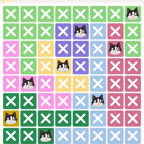 Meowdoku Level 581 solved board with every cat placed