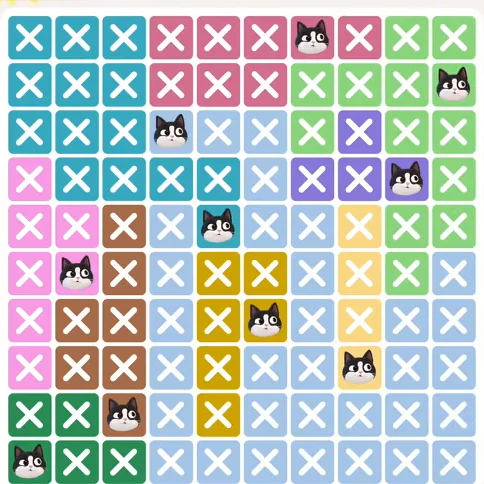 Meowdoku Level 583 solved board with every cat placed