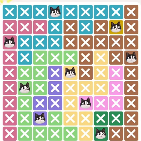 Meowdoku Level 584 solved board with every cat placed