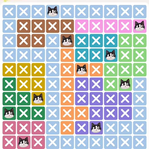Meowdoku Level 585 solved board with every cat placed