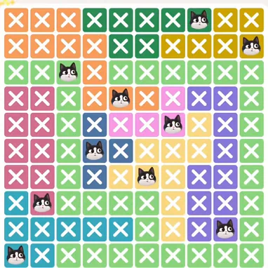 Meowdoku Level 586 solved board with every cat placed