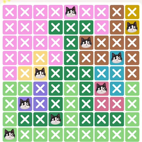 Meowdoku Level 587 solved board with every cat placed