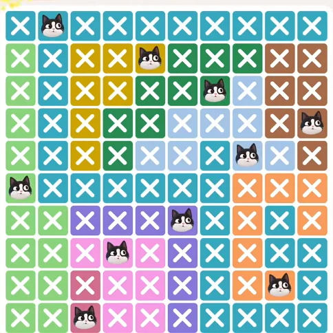 Meowdoku Level 588 solved board with every cat placed