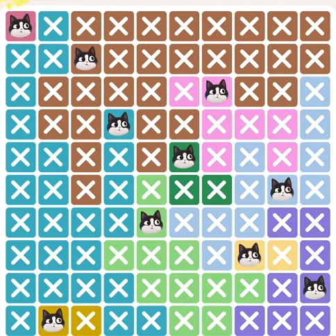 Meowdoku Level 590 solved board with every cat placed
