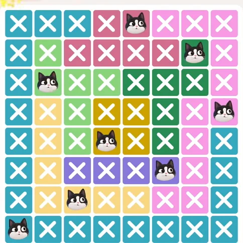 Meowdoku Level 591 solved board with every cat placed