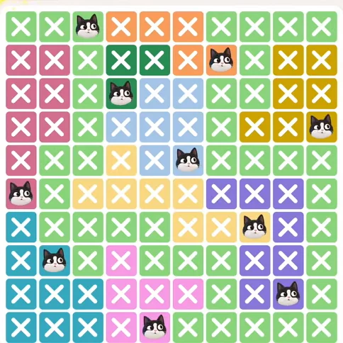 Meowdoku Level 592 solved board with every cat placed