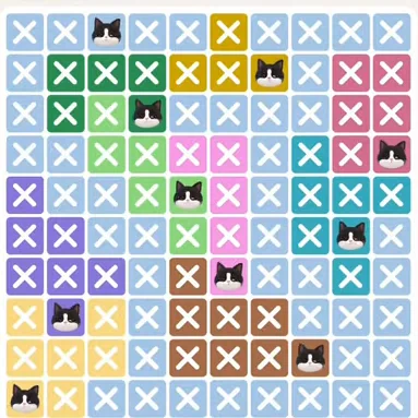 Meowdoku Level 593 solved board with every cat placed