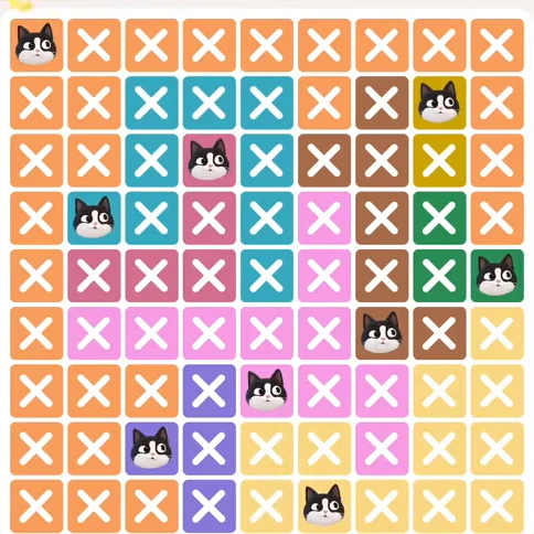 Meowdoku Level 594 solved board with every cat placed