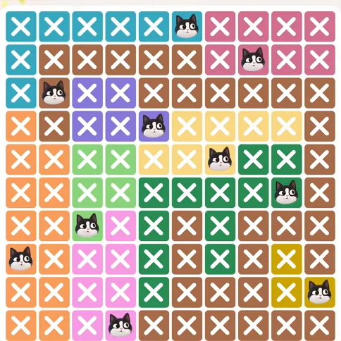Meowdoku Level 595 solved board with every cat placed