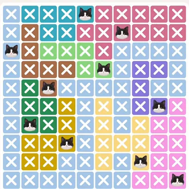 Meowdoku Level 596 solved board with every cat placed