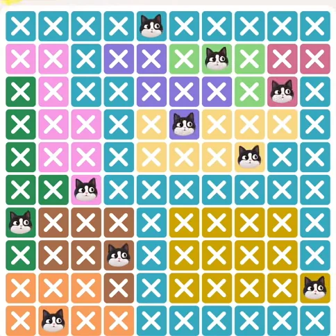 Meowdoku Level 599 solved board with every cat placed