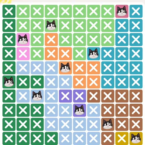 Meowdoku Level 600 solved board with every cat placed