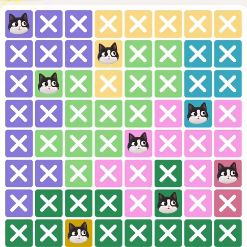 Meowdoku Level 601 solved board with every cat placed