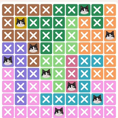 Meowdoku Level 604 solved board with every cat placed