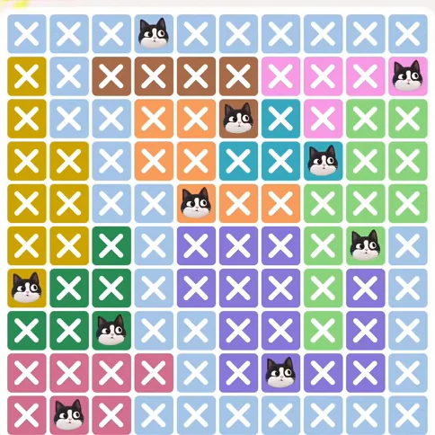 Meowdoku Level 605 solved board with every cat placed