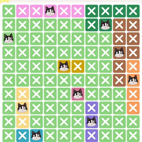 Meowdoku Level 608 solved board with every cat placed