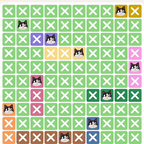 Meowdoku Level 609 solved board with every cat placed
