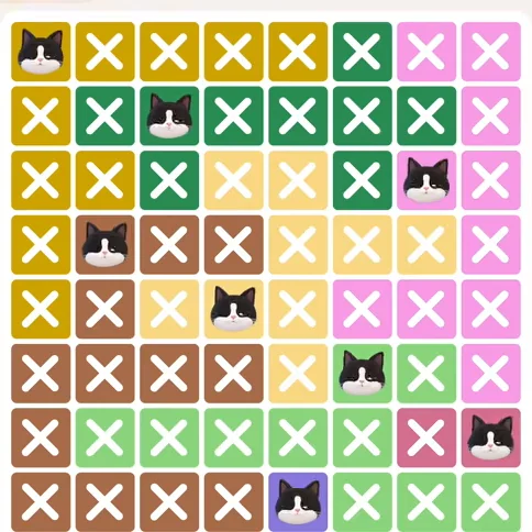 Meowdoku Level 611 solved board with every cat placed