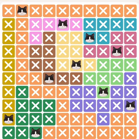 Meowdoku Level 613 solved board with every cat placed