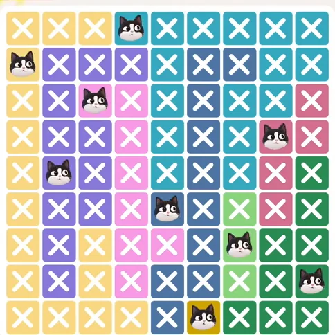 Meowdoku Level 614 solved board with every cat placed
