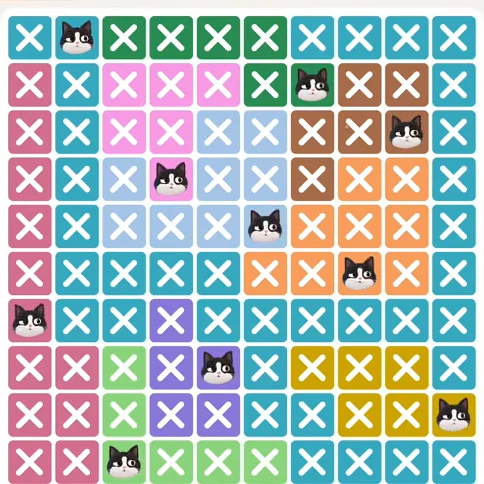Meowdoku Level 615 solved board with every cat placed