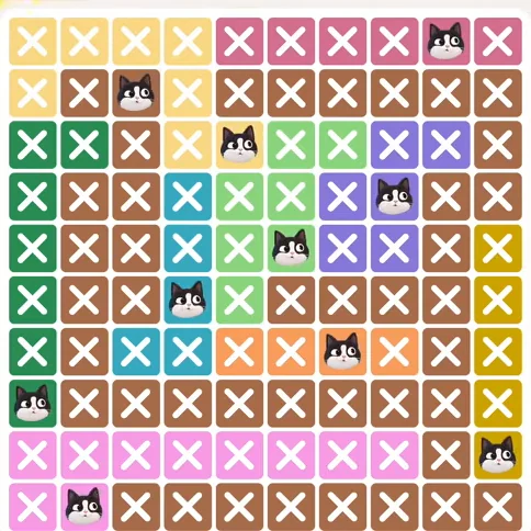 Meowdoku Level 616 solved board with every cat placed