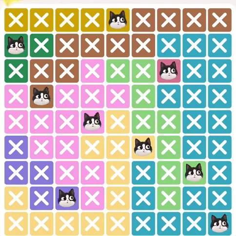 Meowdoku Level 617 solved board with every cat placed