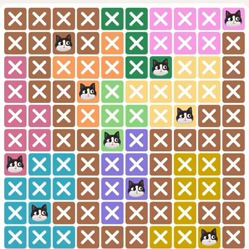 Meowdoku Level 618 solved board with every cat placed