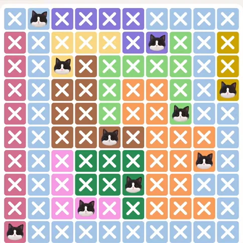 Meowdoku Level 619 solved board with every cat placed