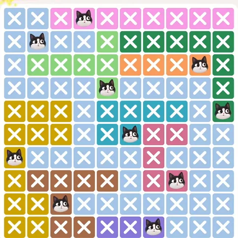 Meowdoku Level 623 solved board with every cat placed