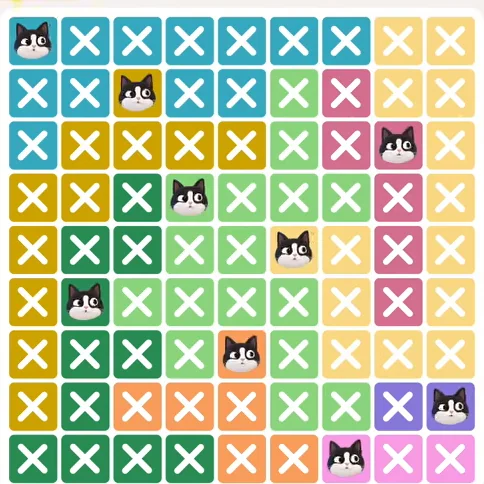 Meowdoku Level 624 solved board with every cat placed