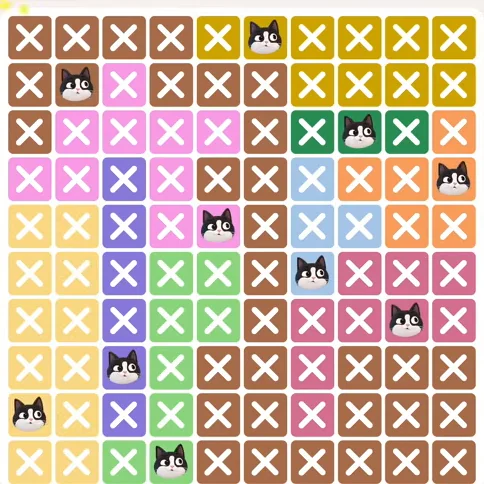 Meowdoku Level 625 solved board with every cat placed