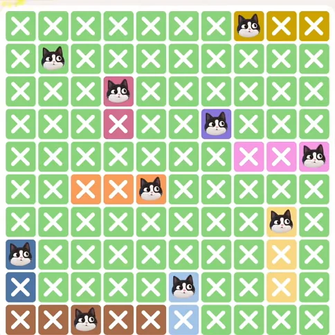 Meowdoku Level 628 solved board with every cat placed