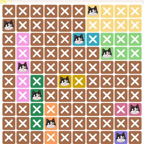 Meowdoku Level 629 solved board with every cat placed