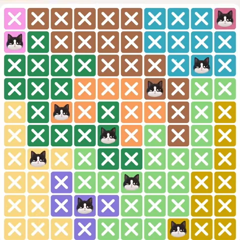 Meowdoku Level 630 solved board with every cat placed