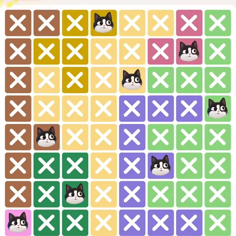 Meowdoku Level 641 solved board with every cat placed
