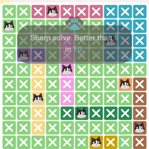Meowdoku Level 642 solved board with every cat placed