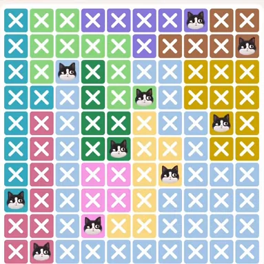 Meowdoku Level 643 solved board with every cat placed