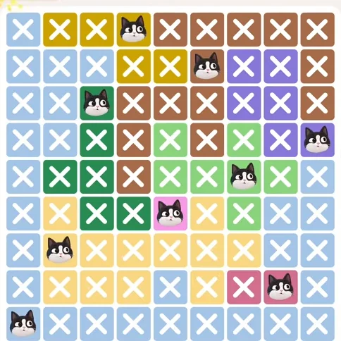 Meowdoku Level 644 solved board with every cat placed