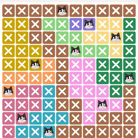 Meowdoku Level 646 solved board with every cat placed